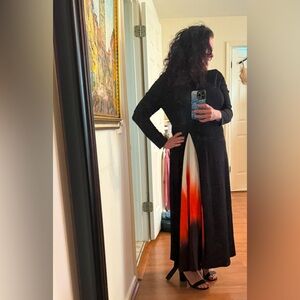 Stunning Dress xl xxl travel Long Sleeve MockNeck Color Block Elegant Flare maxi